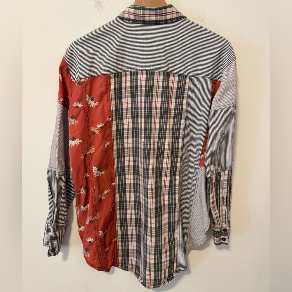 Free People Distressed Patchwork Shirt XS - Picture 3 of 9